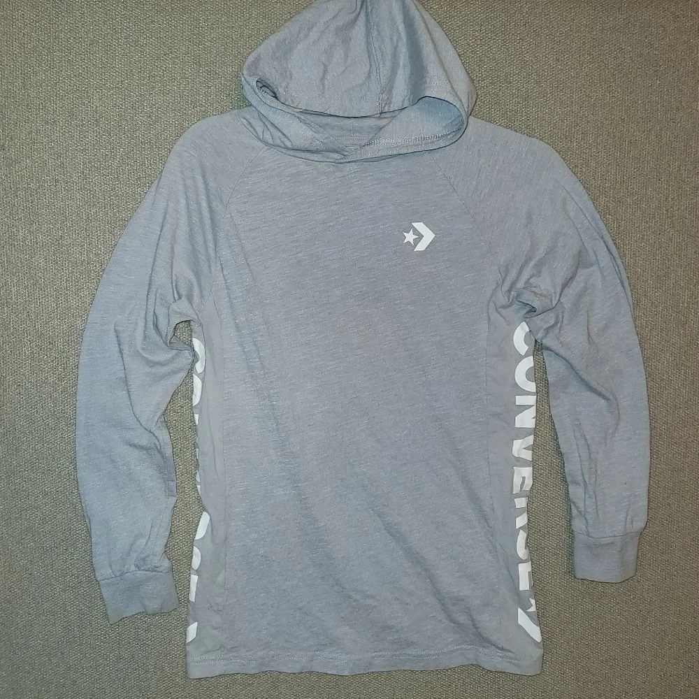 Converse Size Large 12-13 Years Light Gray Hooded Longsleeve Shirt